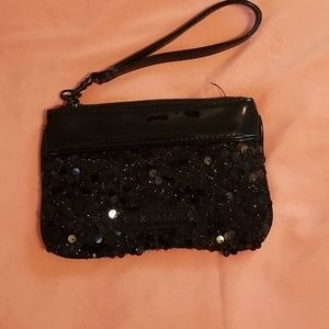 small Express black sequin clutch